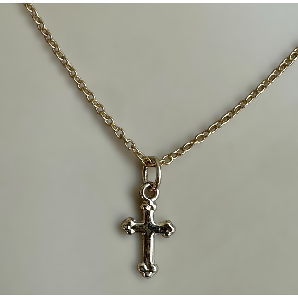 JCM Mini Christian Cross Pendant Necklace 18 Inch Gold Plated 925 Sterling 1.2g